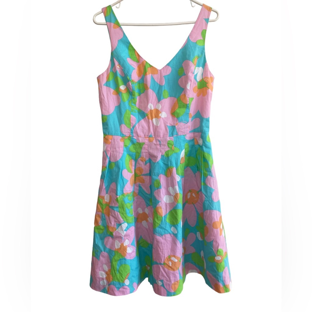 Lilly Pulitzer Womens Dress 8 Shorely Blue Lexington Mojo Mini Floral Retro Look